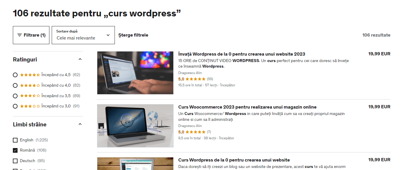 Cel mai bun curs Wordpress de pe udemy