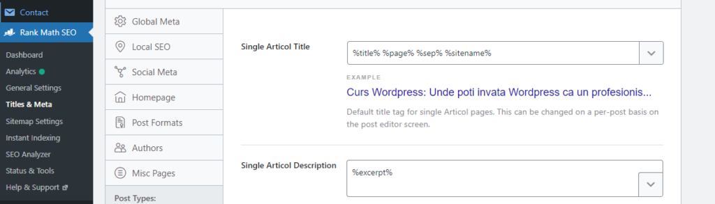 SEO TITLES & META cu ajutorul Rank Math